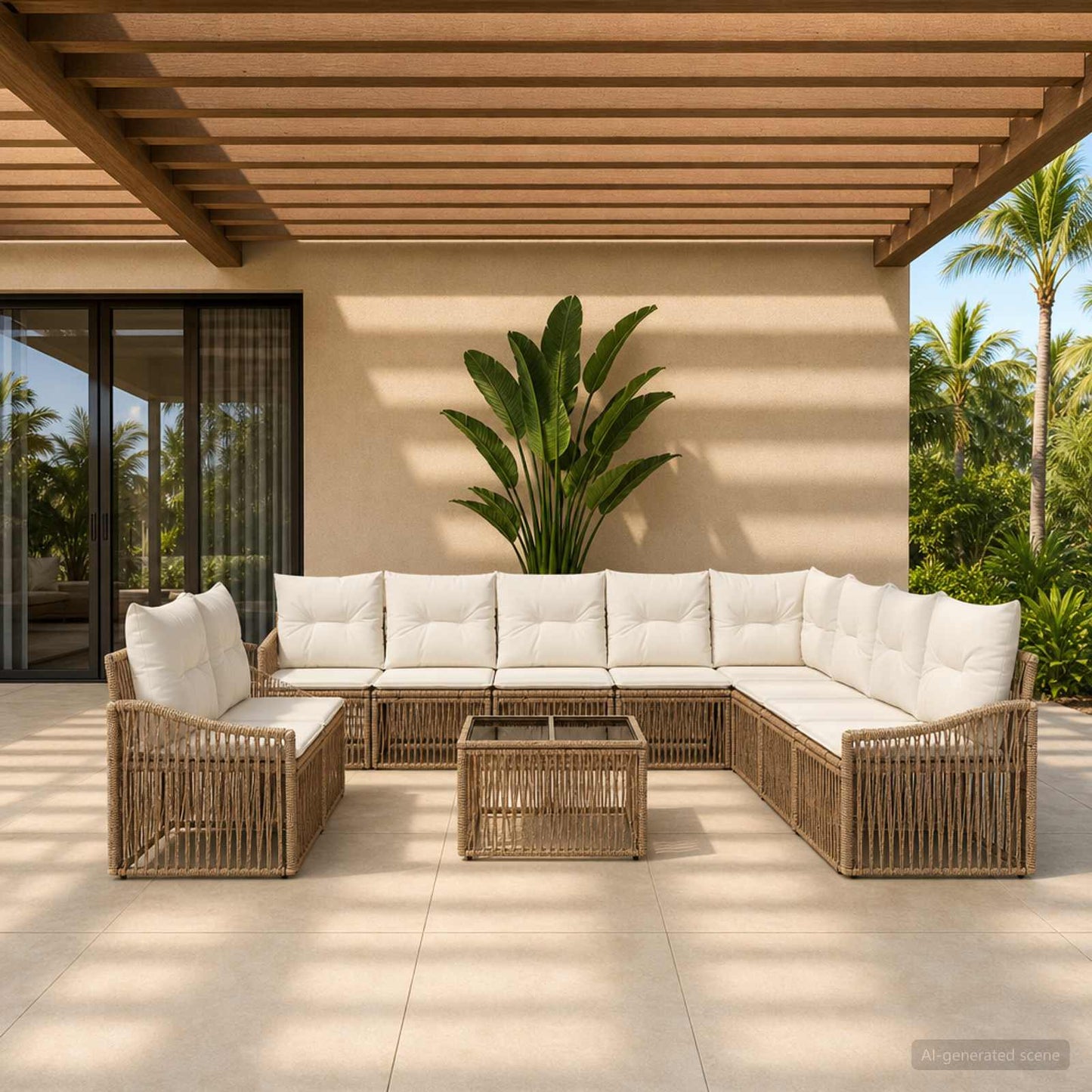 Set Divano da Giardino 11 pz Beige polyrattan