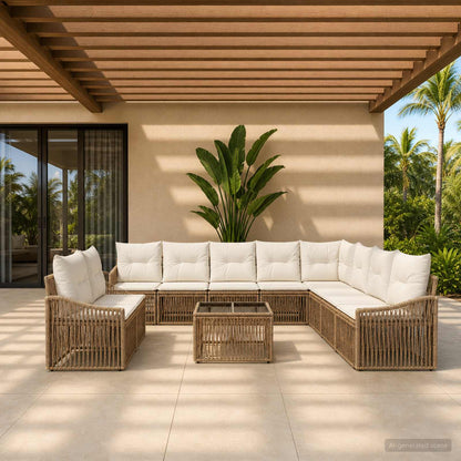 Set Divano da Giardino 11 pz Beige polyrattan