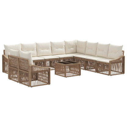 Set Divano da Giardino 11 pz Beige polyrattan