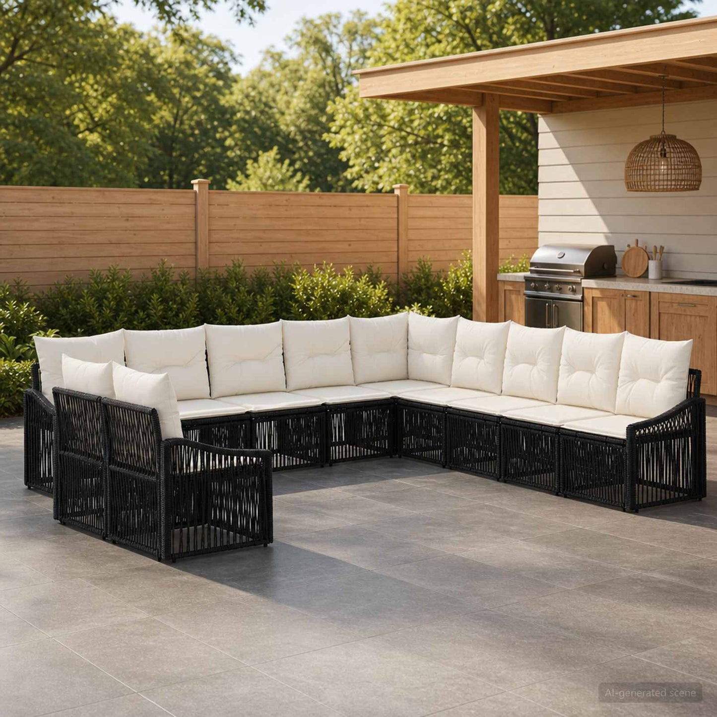 Set Divano da Giardino 11 pcs Nero polyrattan | homemem39