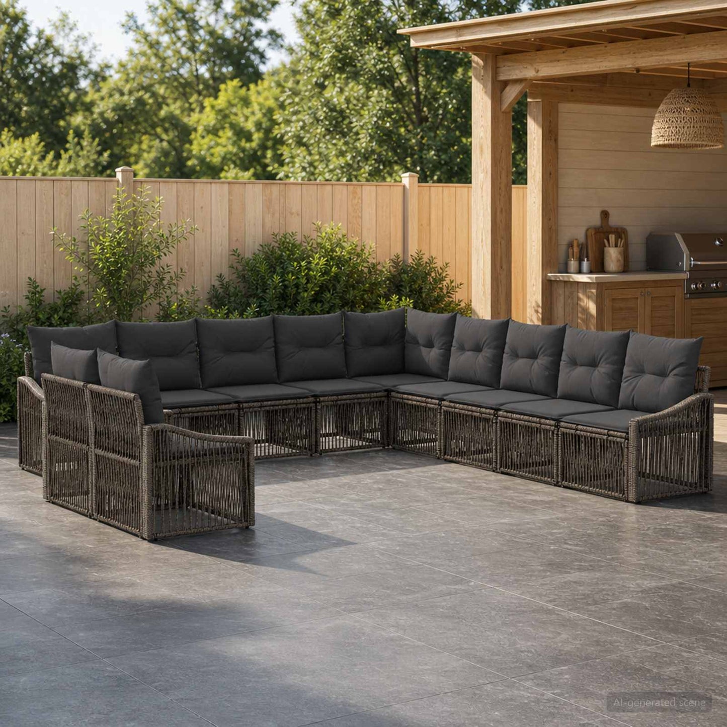 Set Divano da Giardino 11 pz Grigio polyrattan