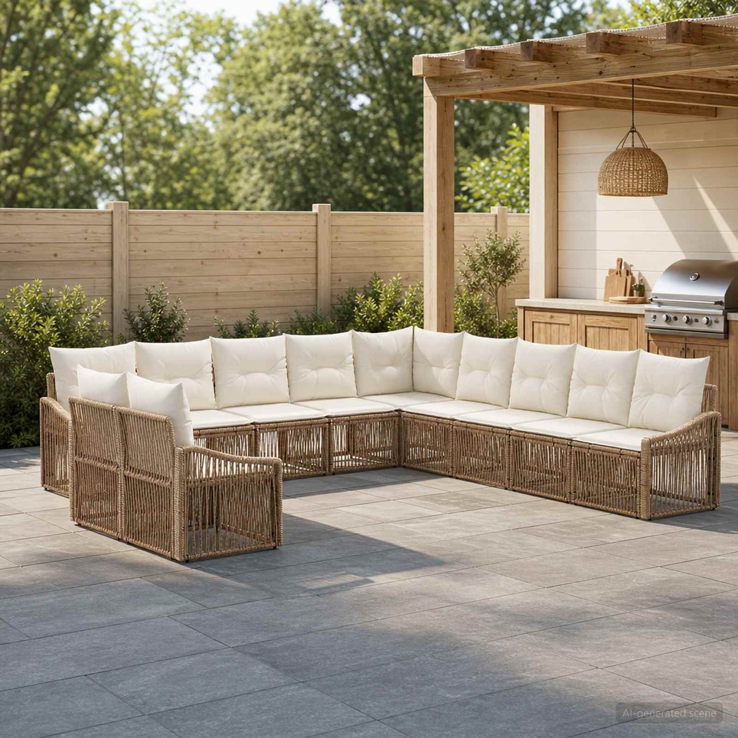 Set Divano da Giardino 11 pz Beige polyrattan