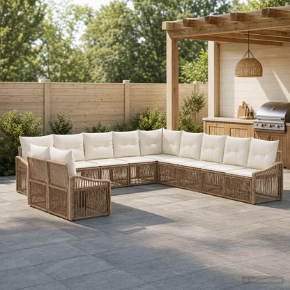 Set Divano da Giardino 11 pz Beige polyrattan