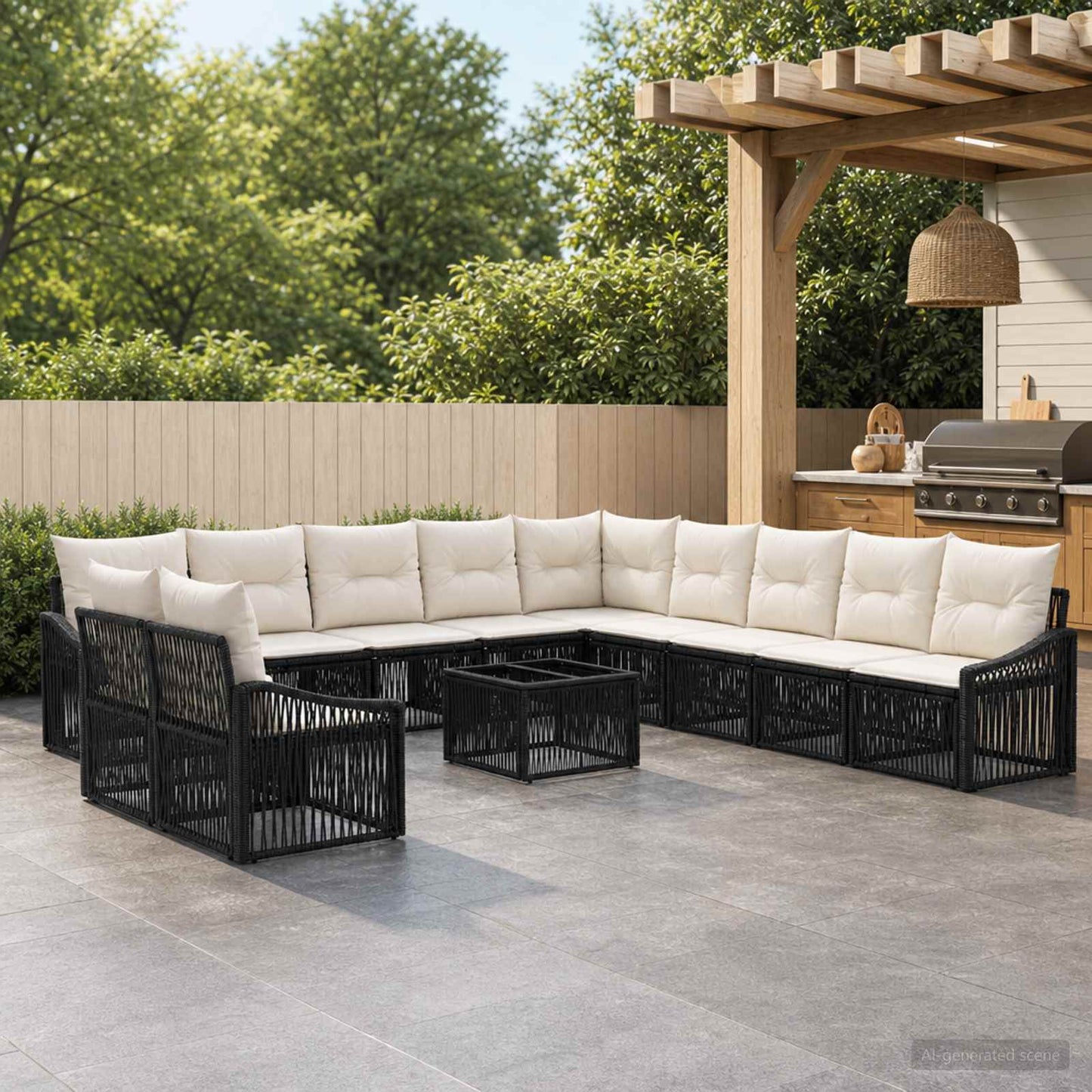 Set Divano da Giardino 12 pz Nero polyrattan