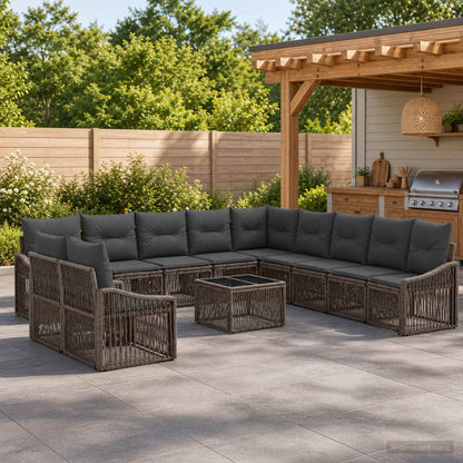 Set Divano da Giardino 12 pz Grigio polyrattan