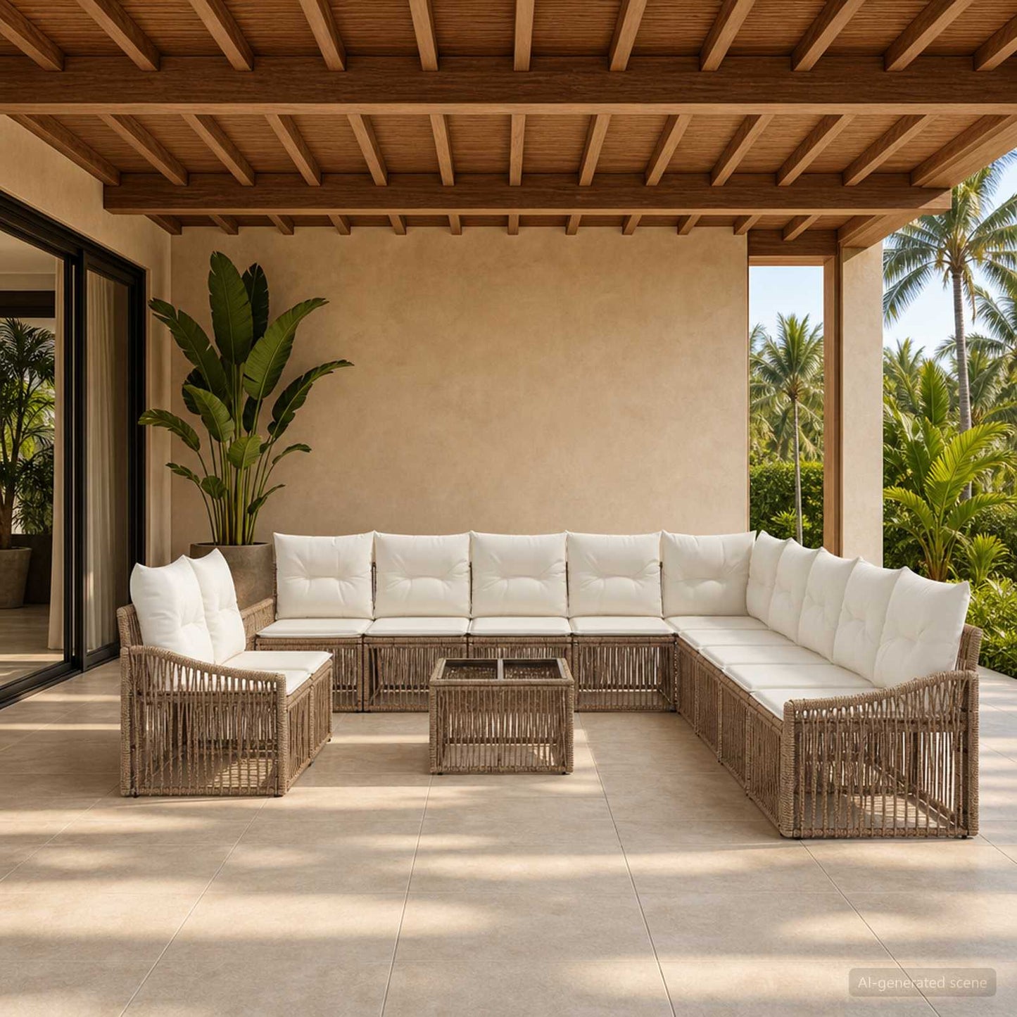 Set Divano da Giardino 12 pz Beige polyrattan