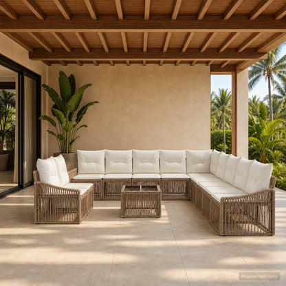Set Divano da Giardino 12 pz Beige polyrattan