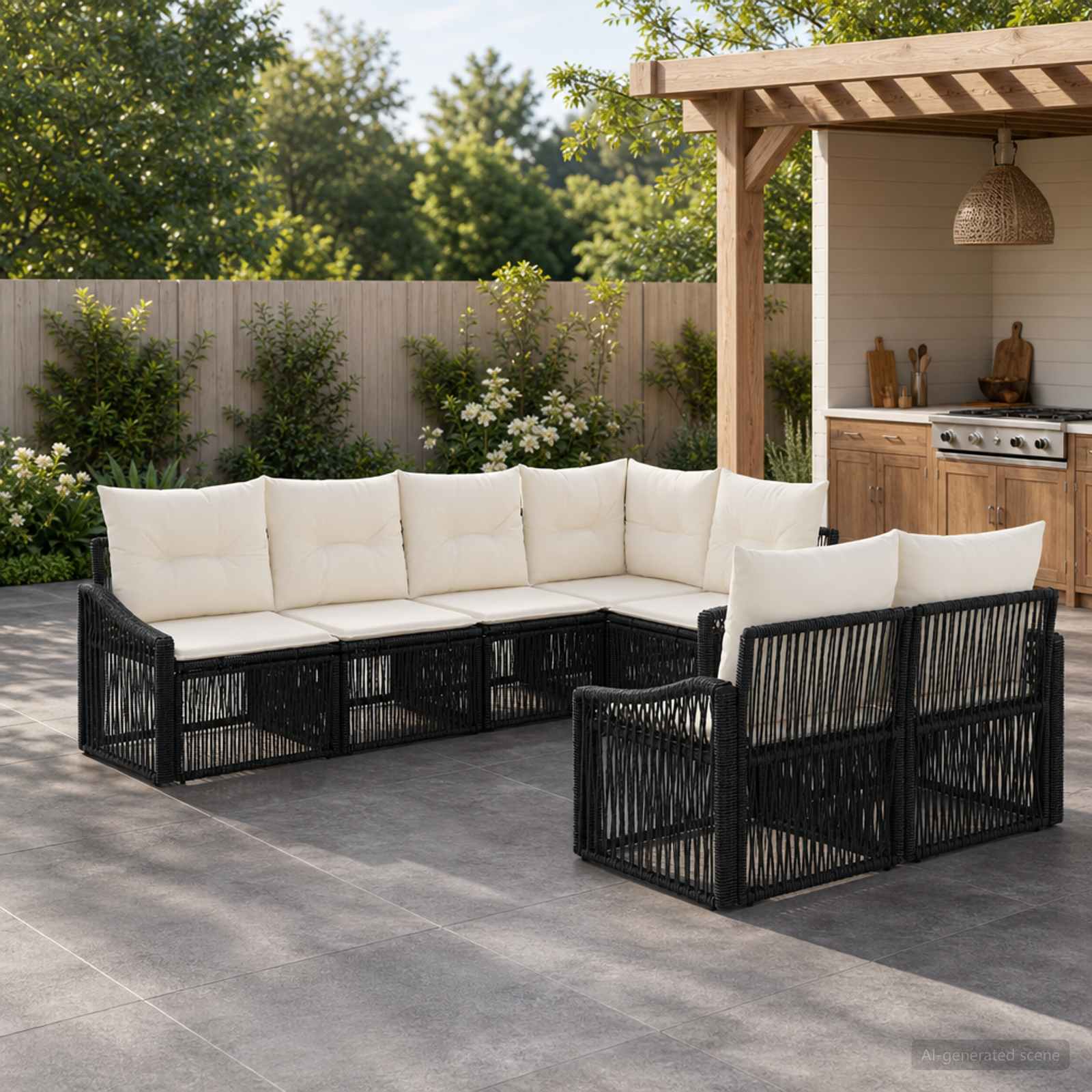 Set Divano da Giardino 7 pz 7-Numero di posti Nero polyrattan | homemem39