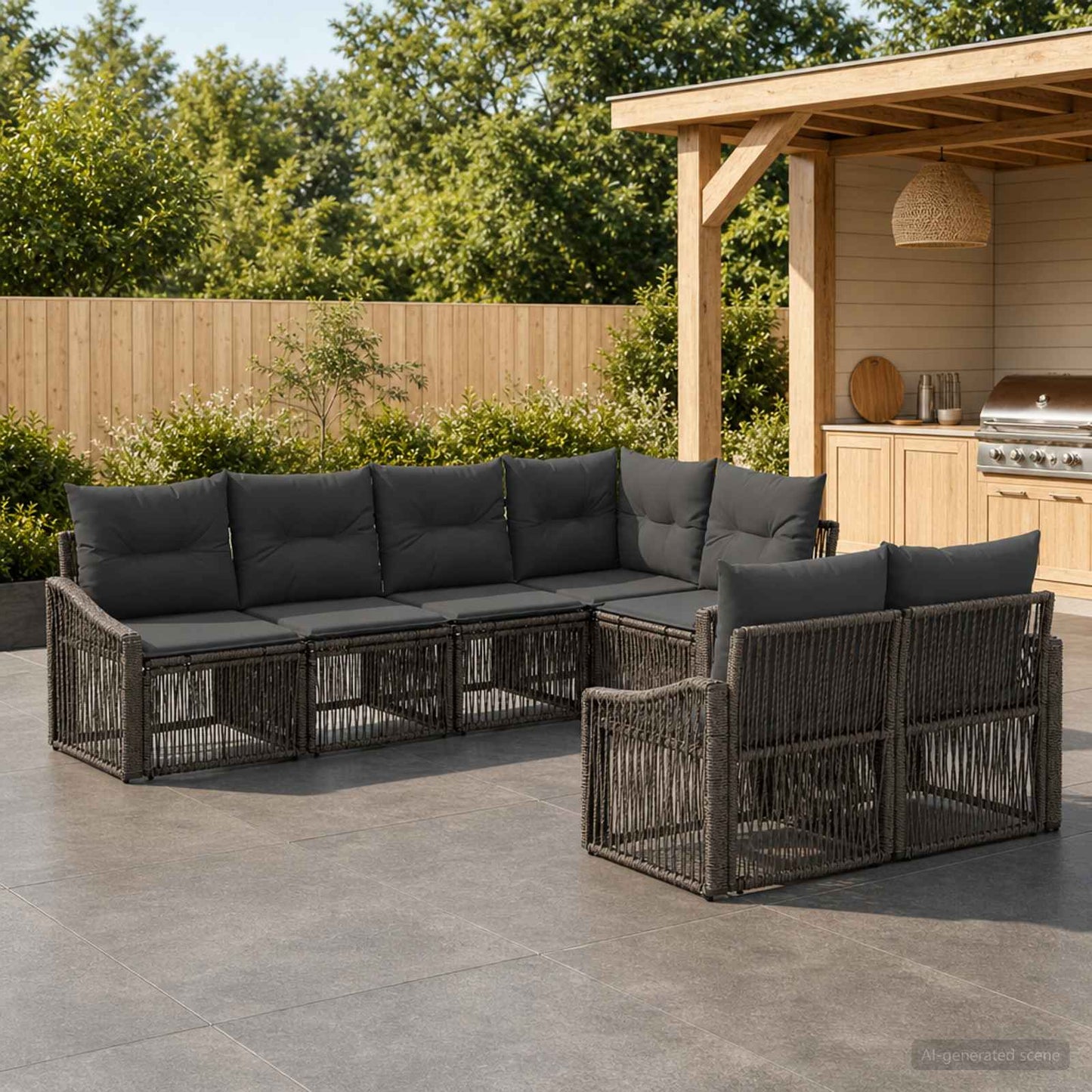 Set Divano da Giardino 7 pz 7-Numero di posti Grigio polyrattan | homemem39