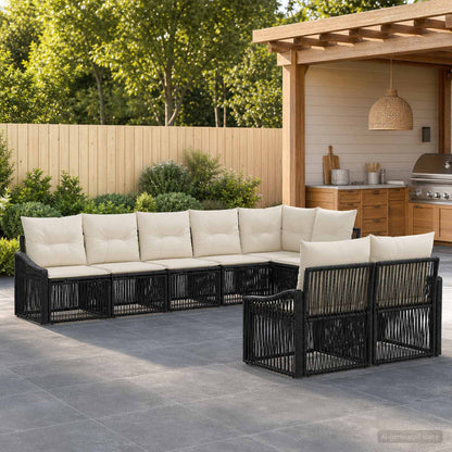Set Divano da Giardino 8 pz Nero polyrattan