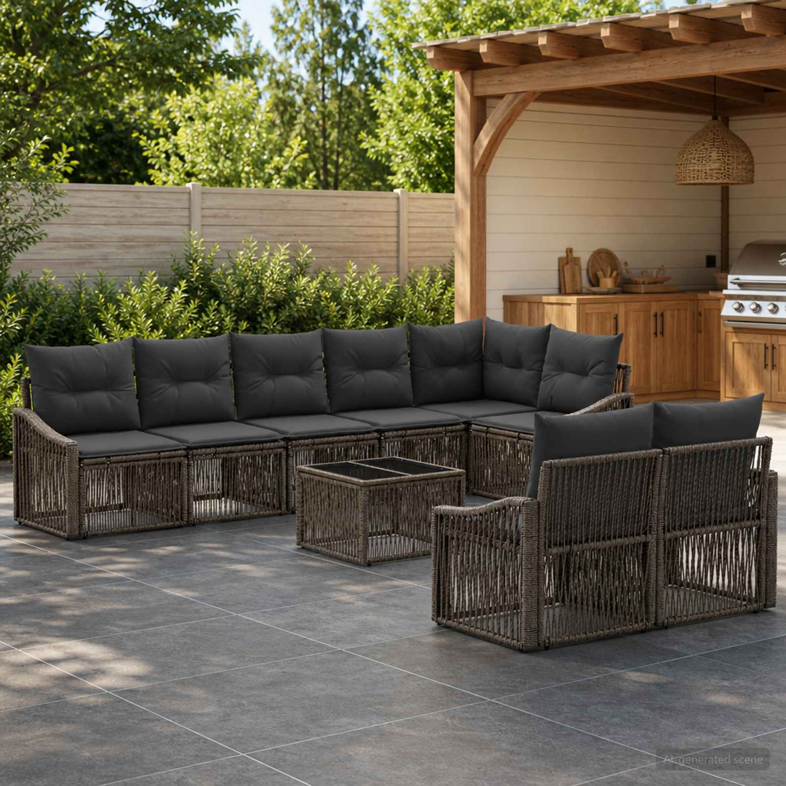 Set Divano da Giardino 9 pcs Grigio polyrattan | homemem39