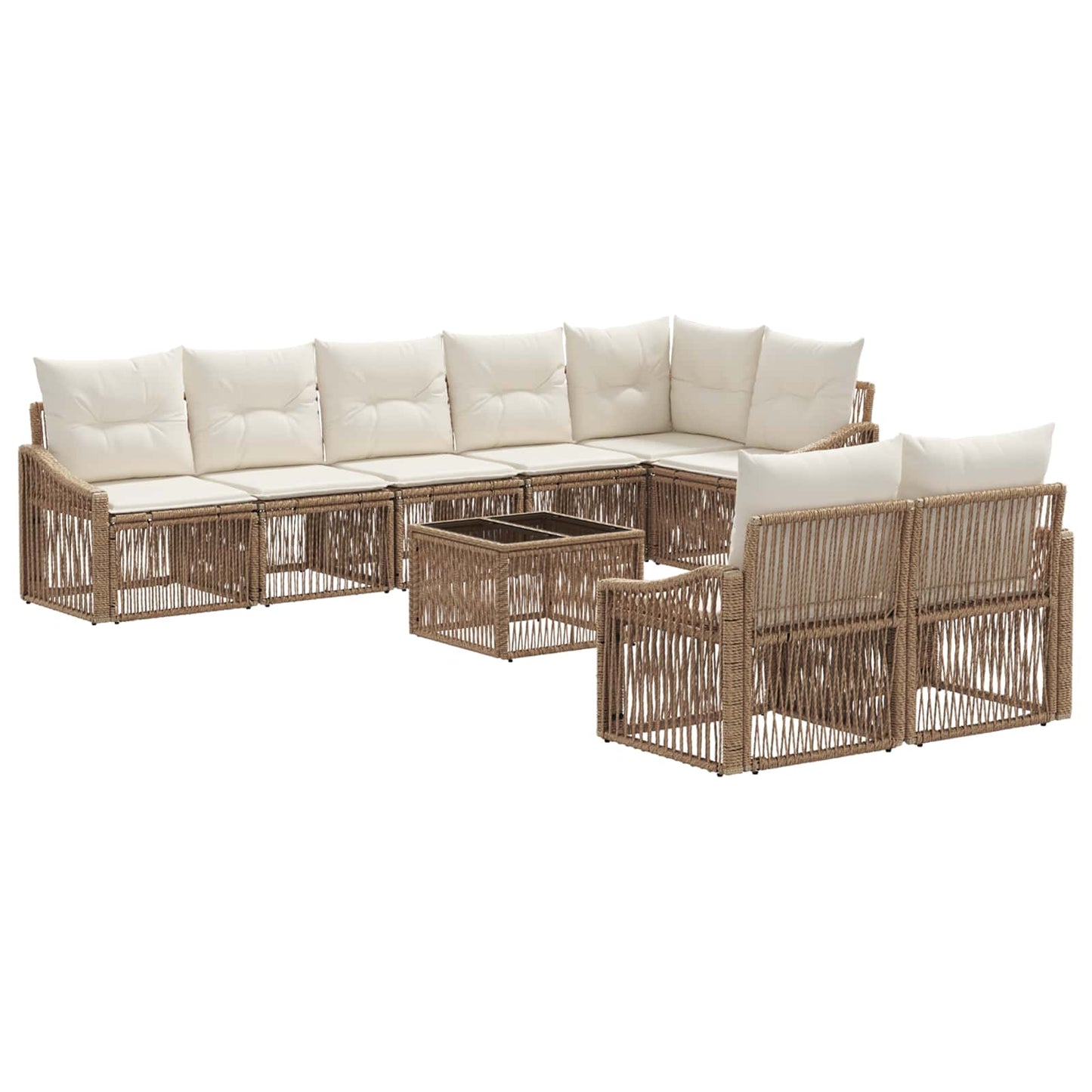 Set Divano da Giardino 9 pz Beige polyrattan