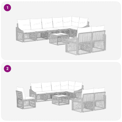 Set Divano da Giardino 9 pz Beige polyrattan
