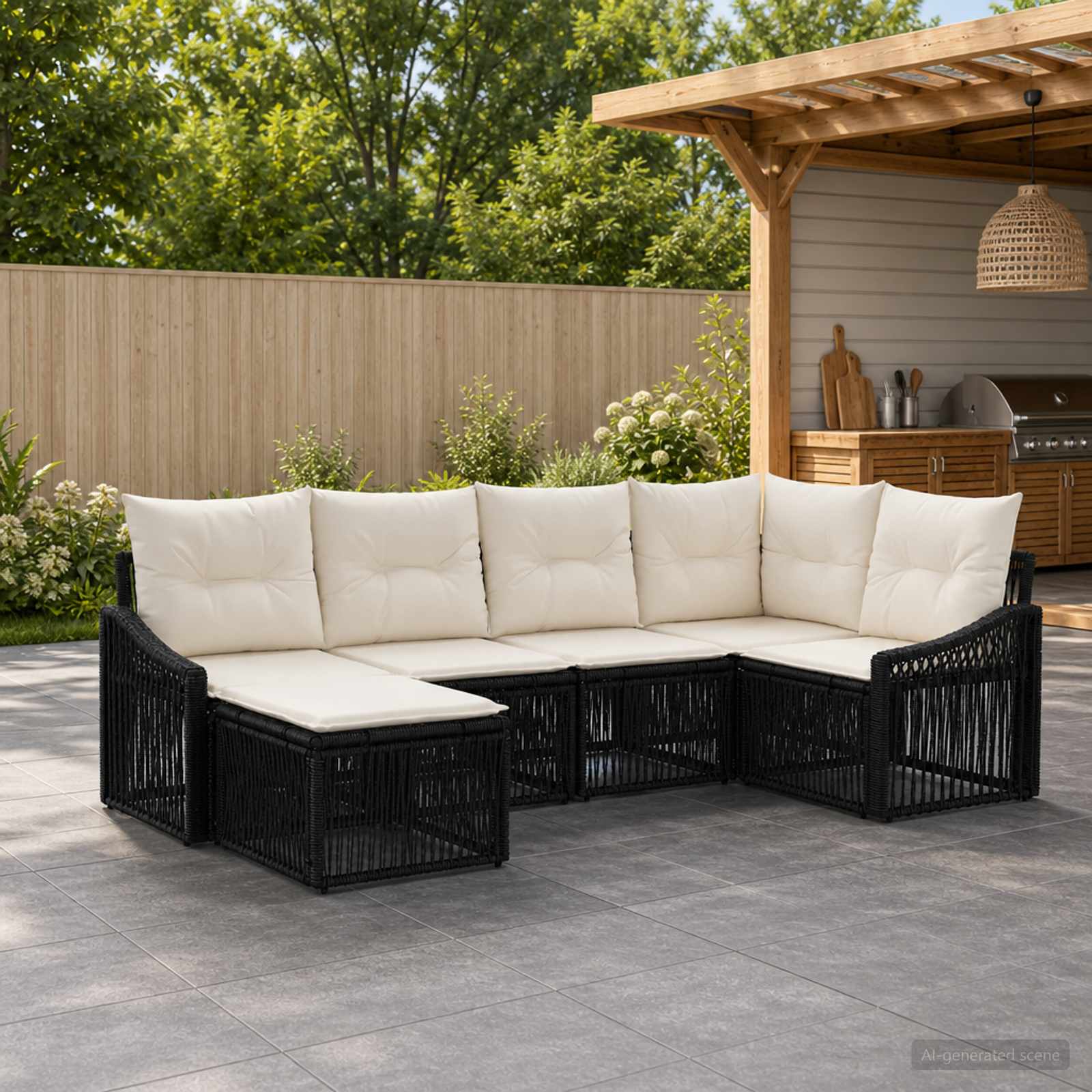 Set Divano da Giardino 6 pcs Nero polyrattan | homemem39