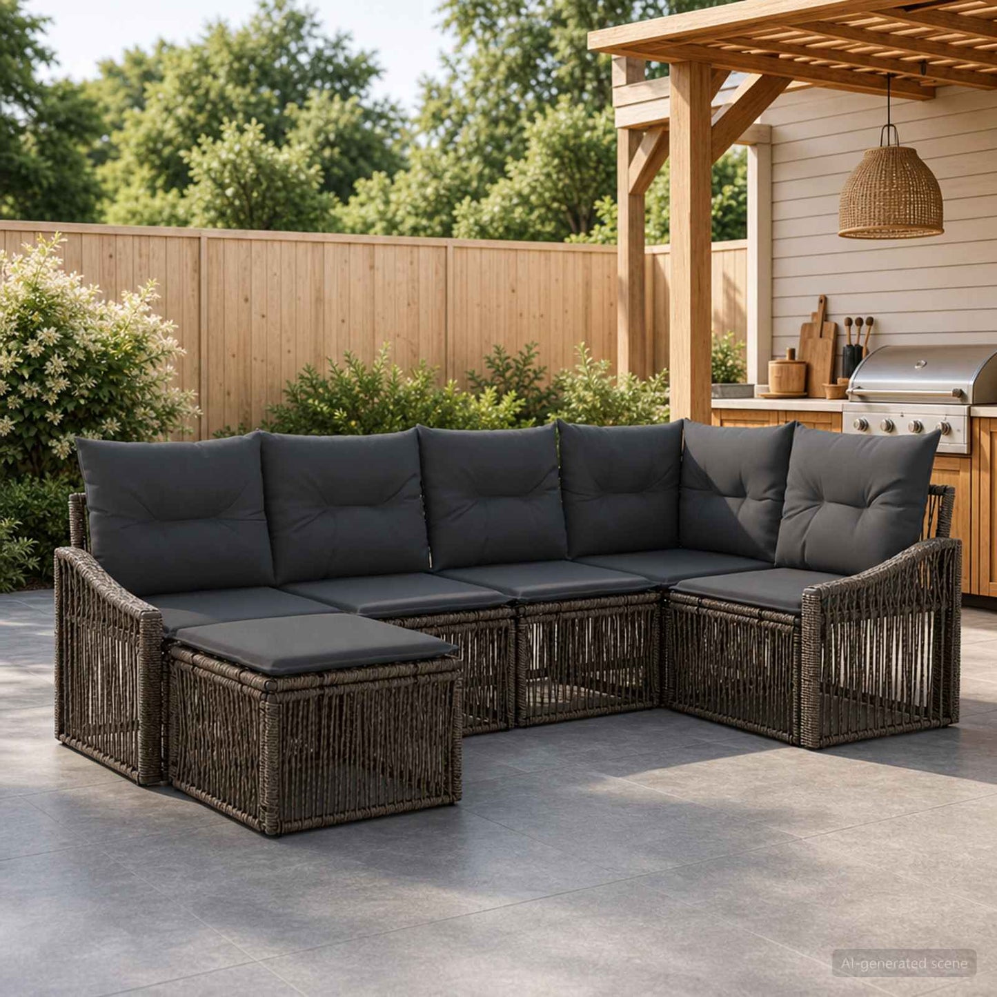 Set Divano da Giardino 6 pcs Grigio polyrattan | homemem39