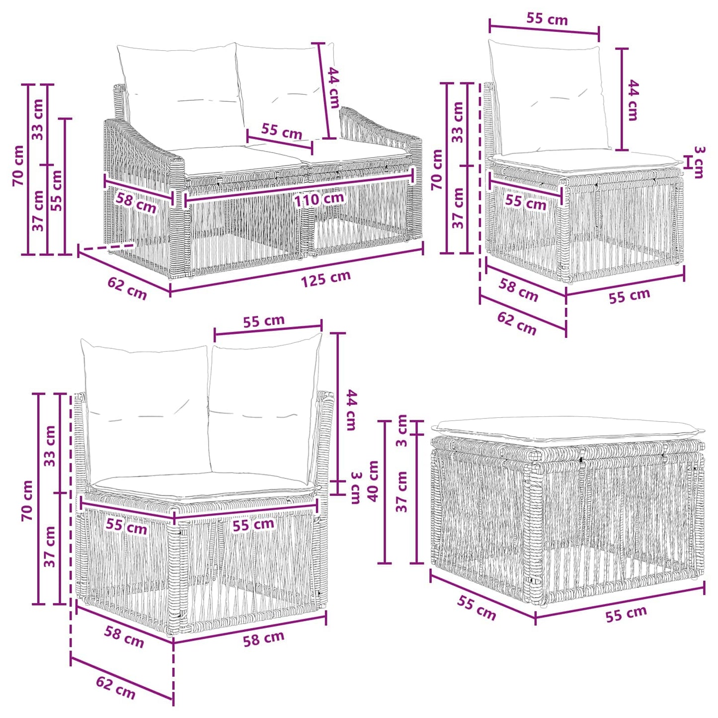 Set Divano da Giardino 6 pcs Grigio polyrattan | homemem39
