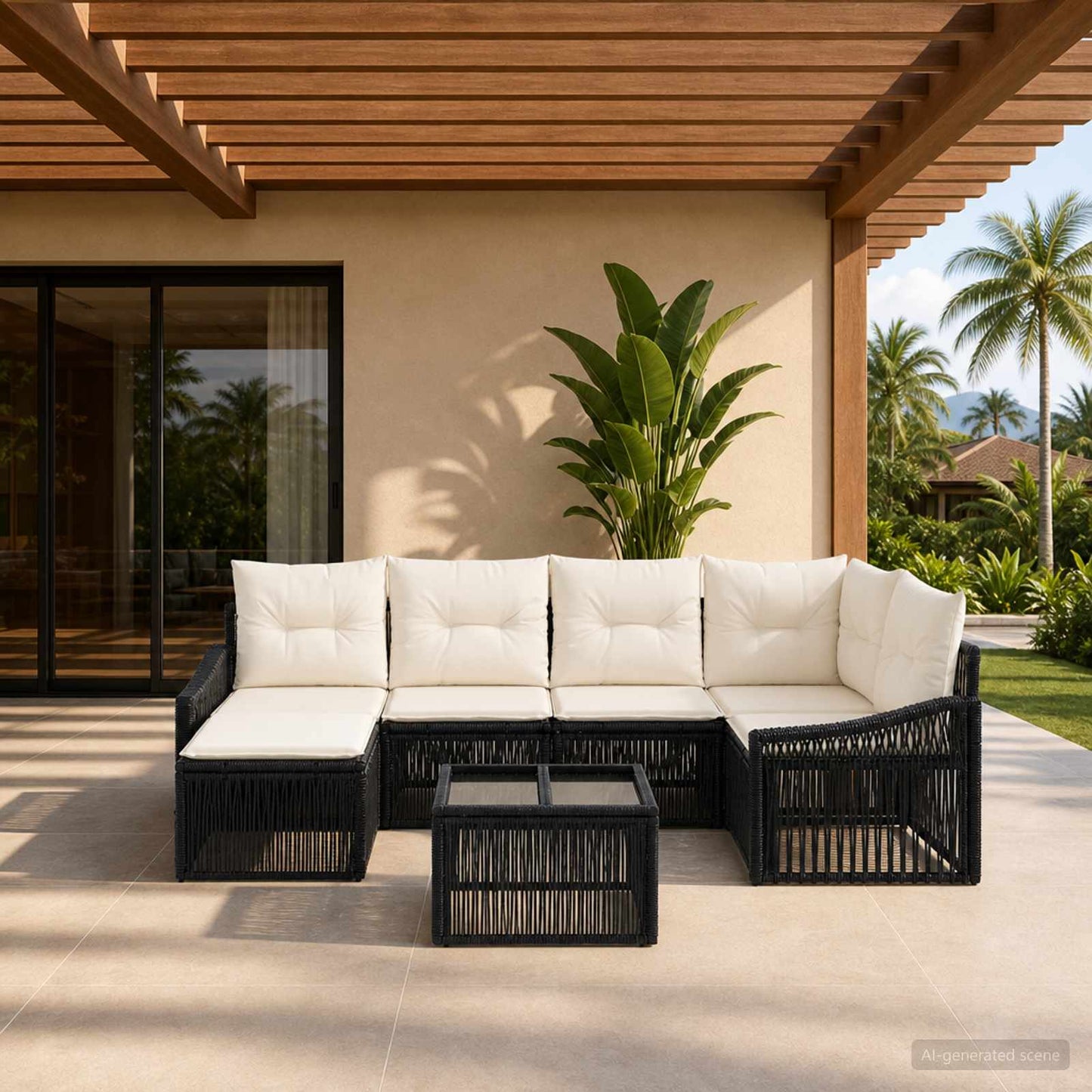 Set Divano da Giardino 7 pcs Nero polyrattan | homemem39