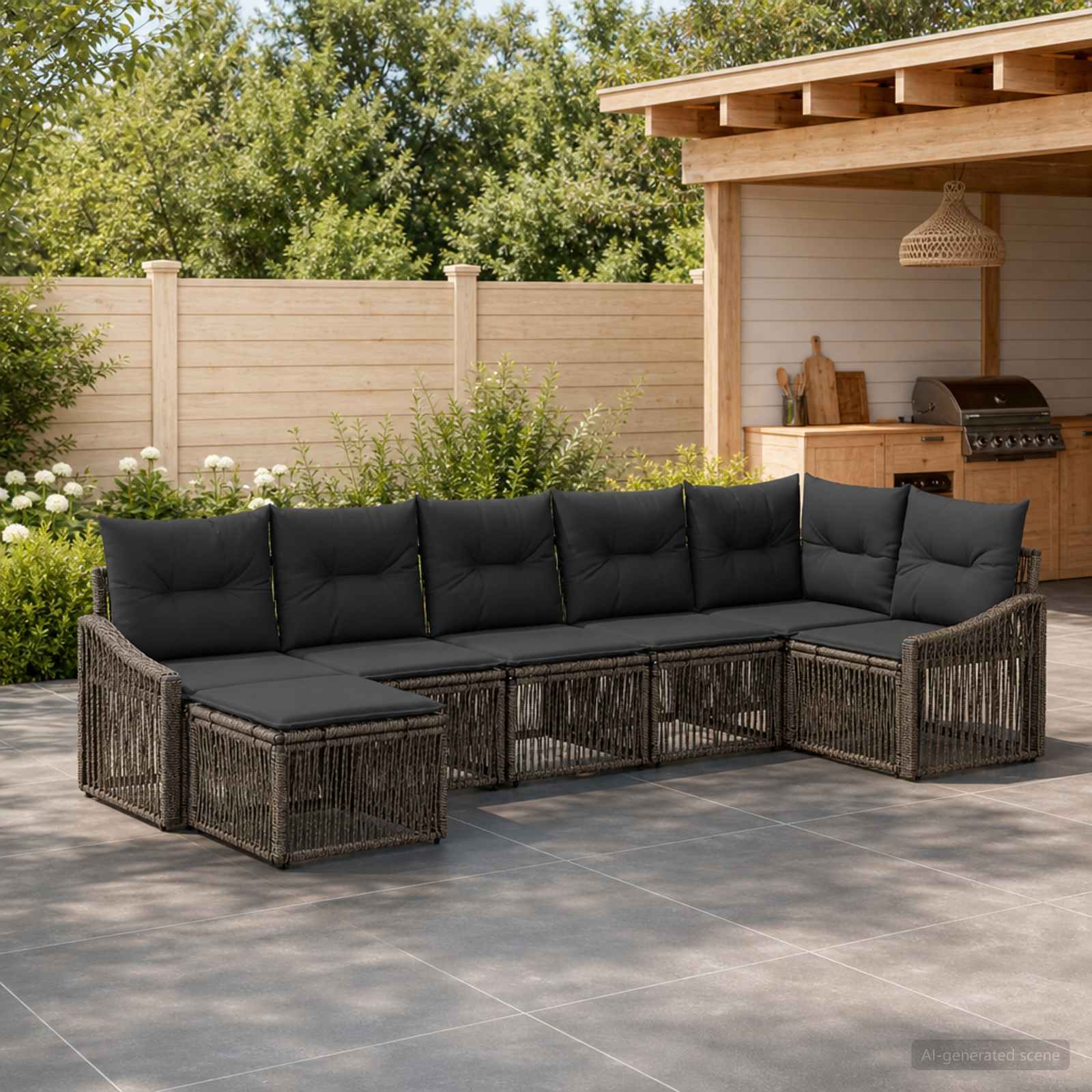 Set Divano da Giardino 7 pcs Grigio polyrattan | homemem39