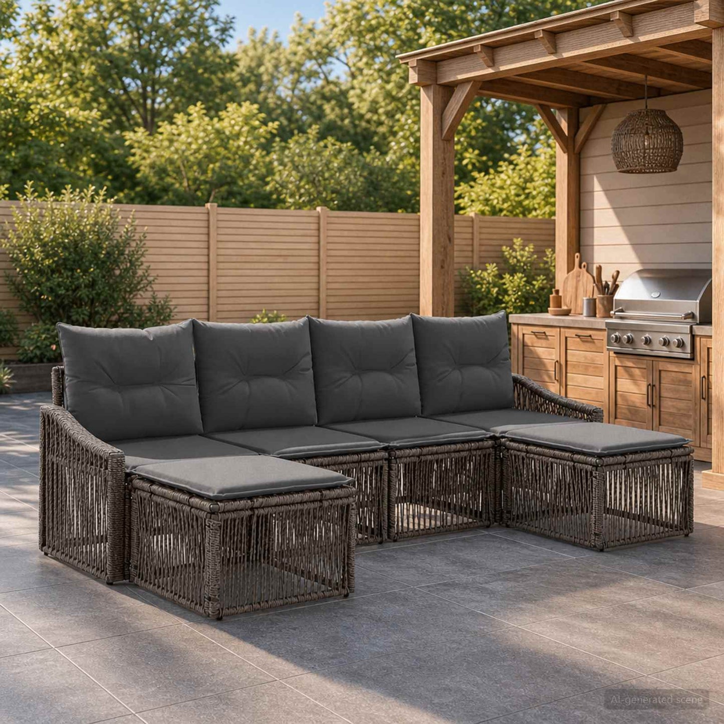 Set Divano da Giardino 6 pcs Grigio polyrattan | homemem39