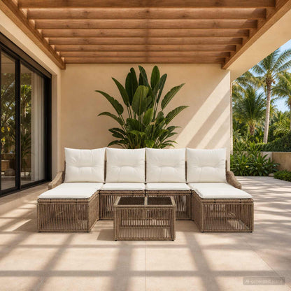 Set Divano da Giardino 7 pcs Beige polyrattan | homemem39