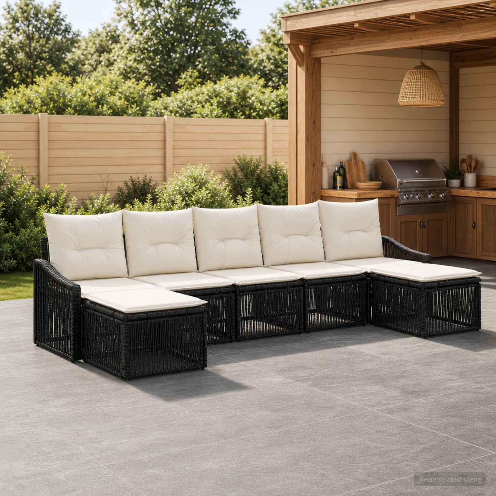 Set Divano da Giardino 7 pcs Nero polyrattan | homemem39