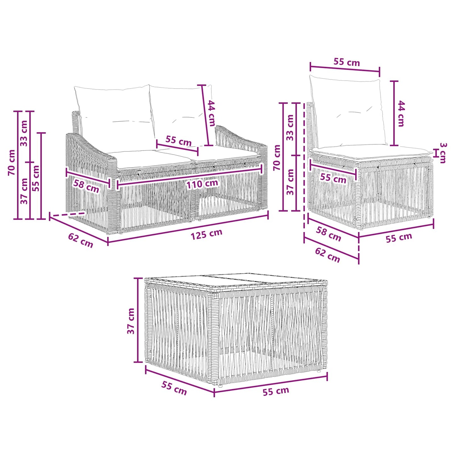 Set Divano da Giardino 7 pcs Nero polyrattan | homemem39