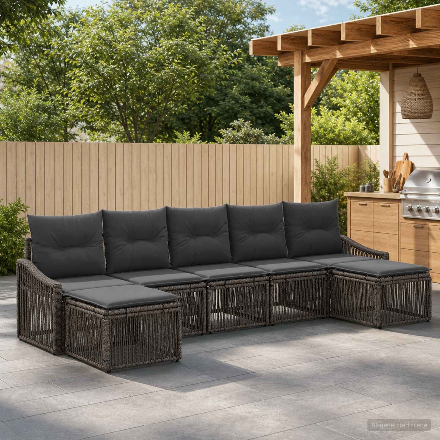 Set Divano da Giardino 7 pcs Grigio polyrattan | homemem39