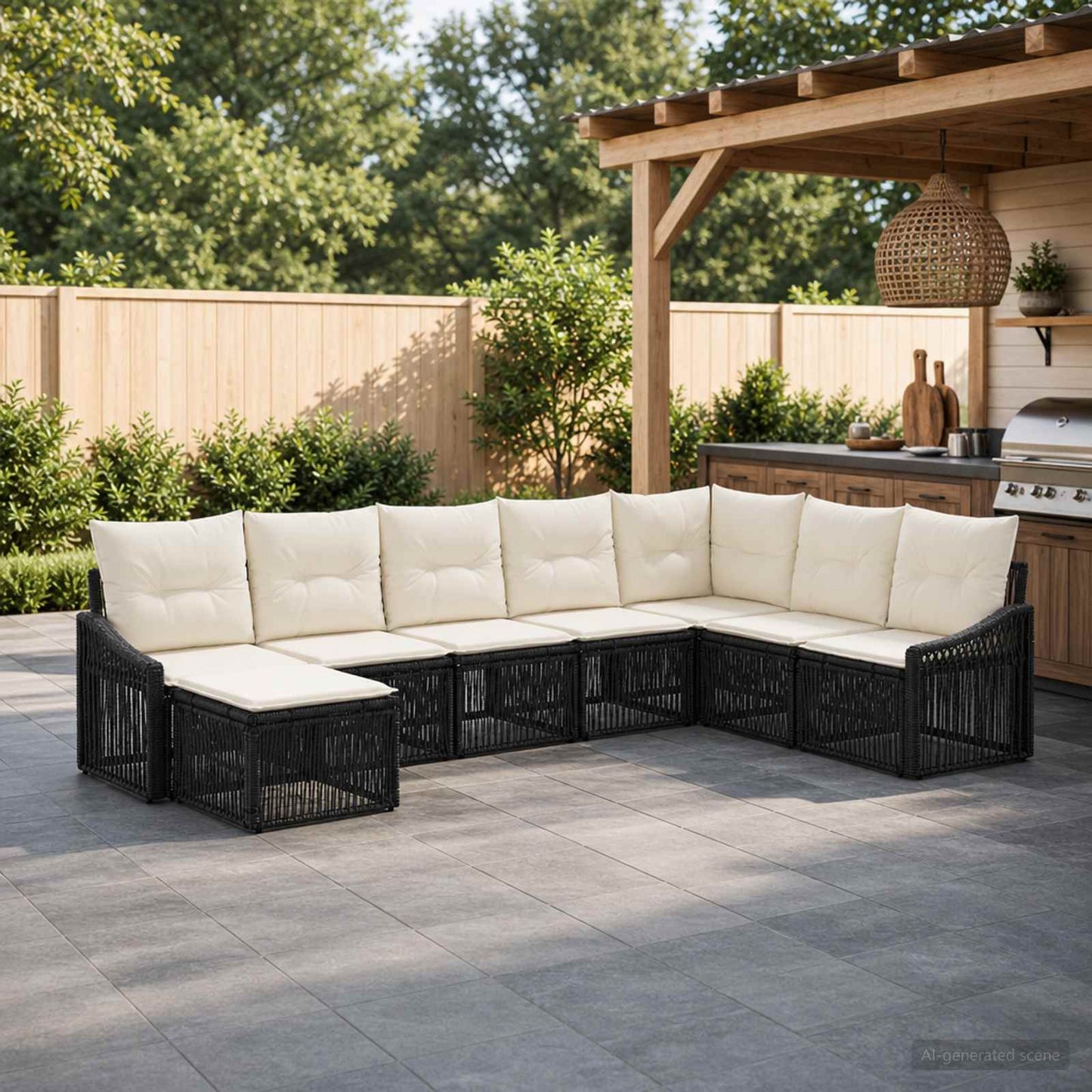 Set Divano da Giardino 8 pcs Nero polyrattan | homemem39