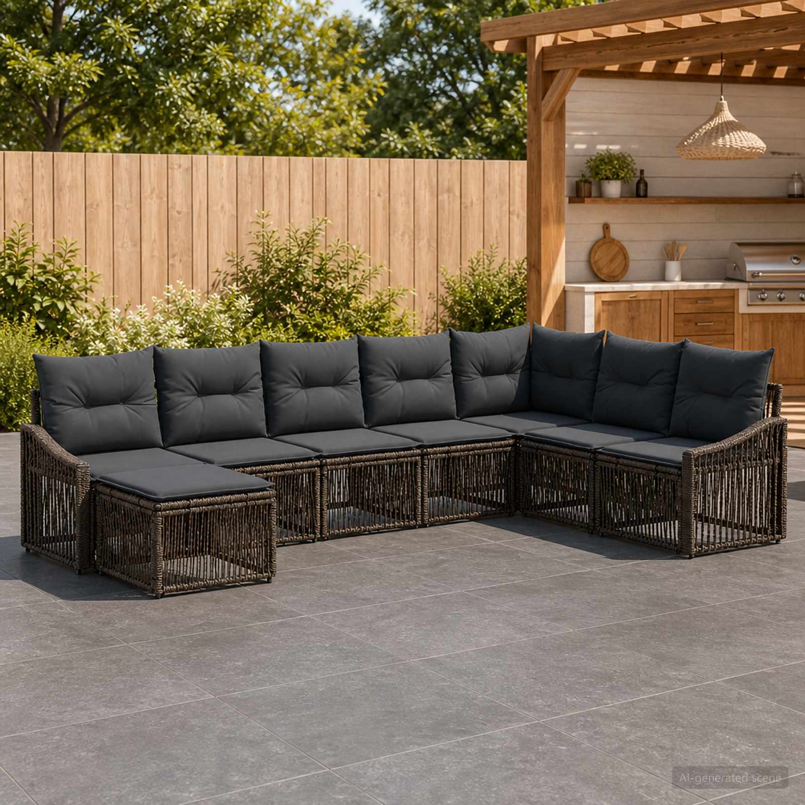 Set Divano da Giardino 8 pcs Grigio polyrattan | homemem39