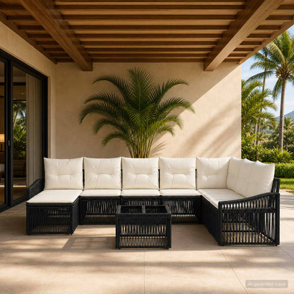 Set Divano da Giardino 9 pcs Nero polyrattan | homemem39