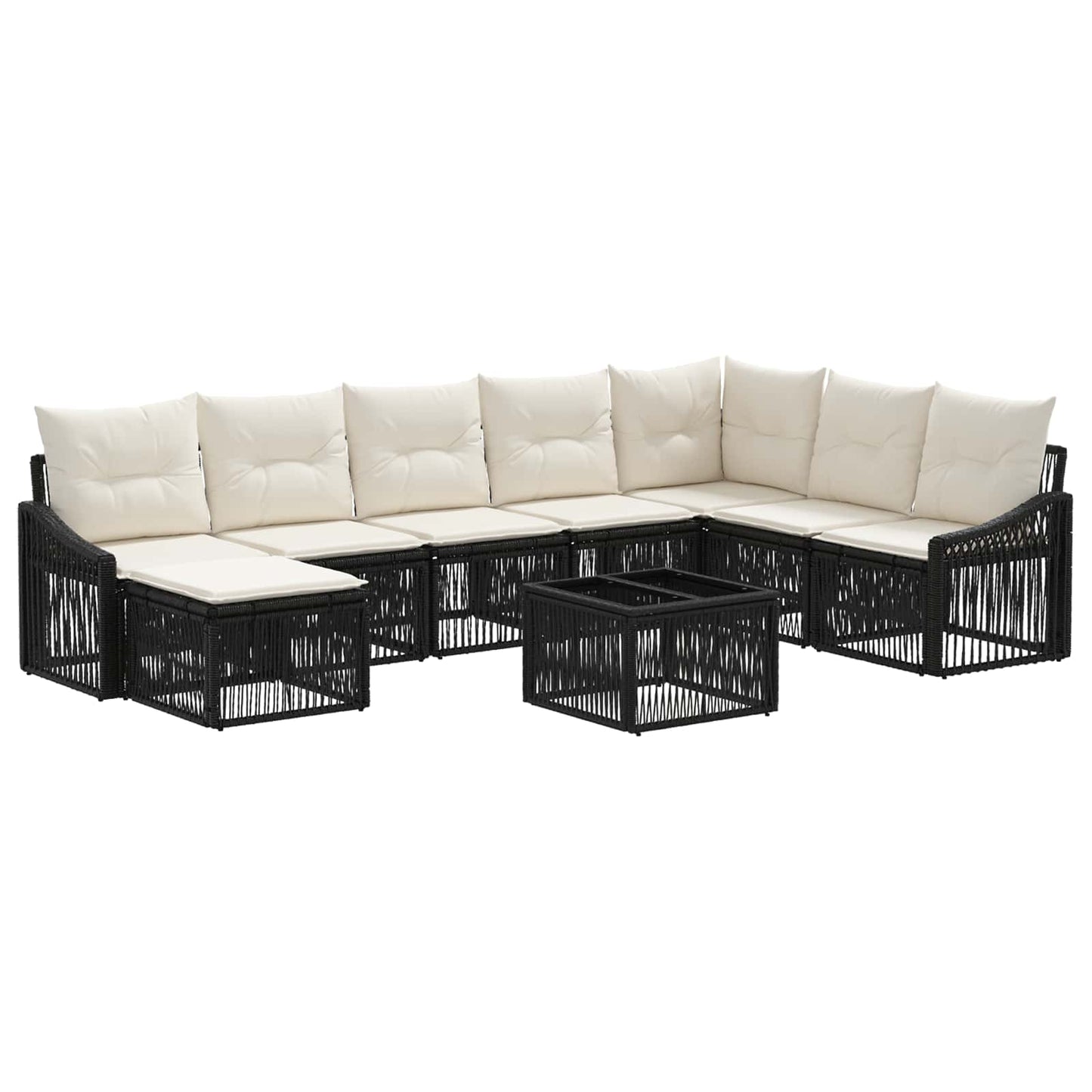 Set Divano da Giardino 9 pz Nero polyrattan