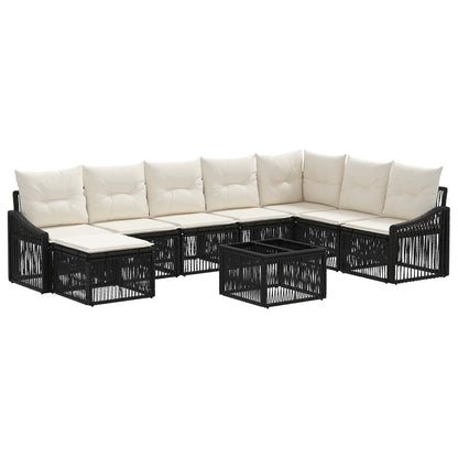 Set Divano da Giardino 9 pz Nero polyrattan