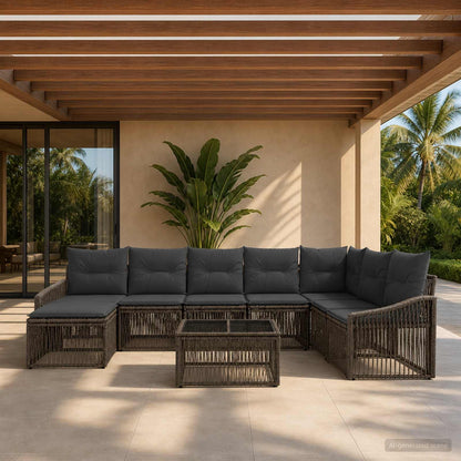 Set Divano da Giardino 9 pcs Grigio polyrattan | homemem39
