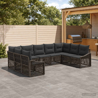 Set Divano da Giardino 9 pz Grigio polyrattan