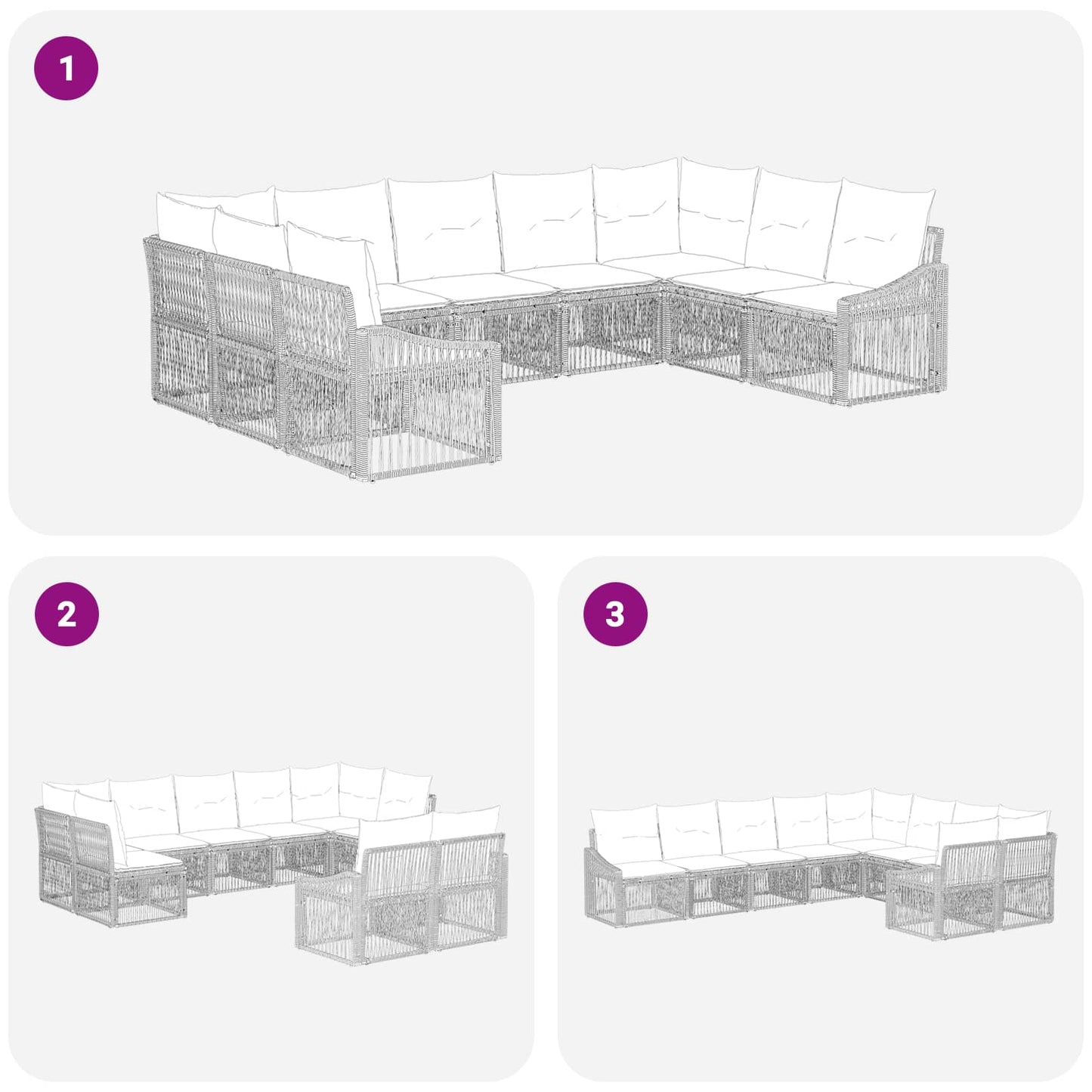 Set Divano da Giardino 9 pcs Grigio polyrattan | homemem39