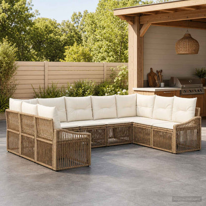 Set Divano da Giardino 9 pz Beige polyrattan