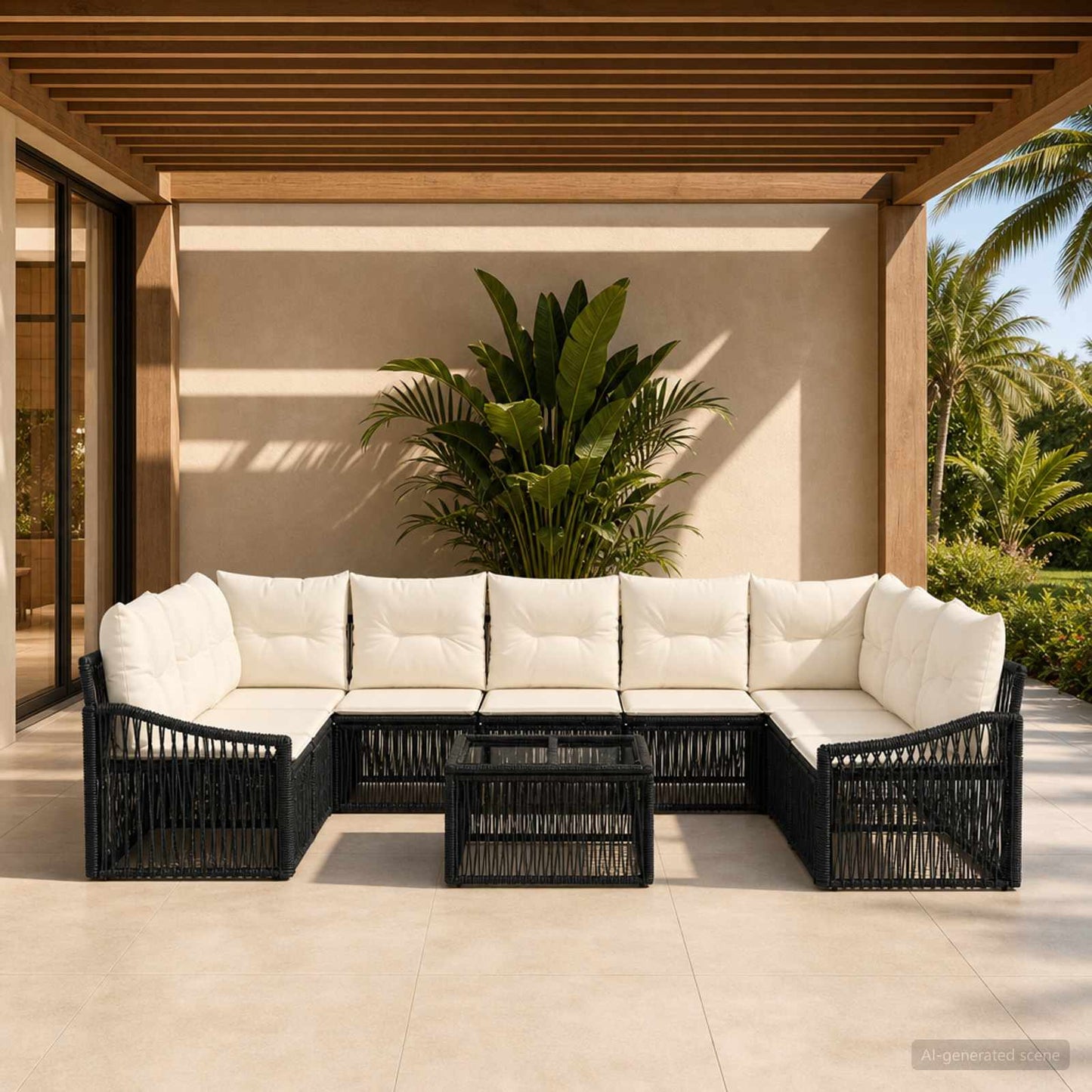 Set Divano da Giardino 10 pcs Nero polyrattan