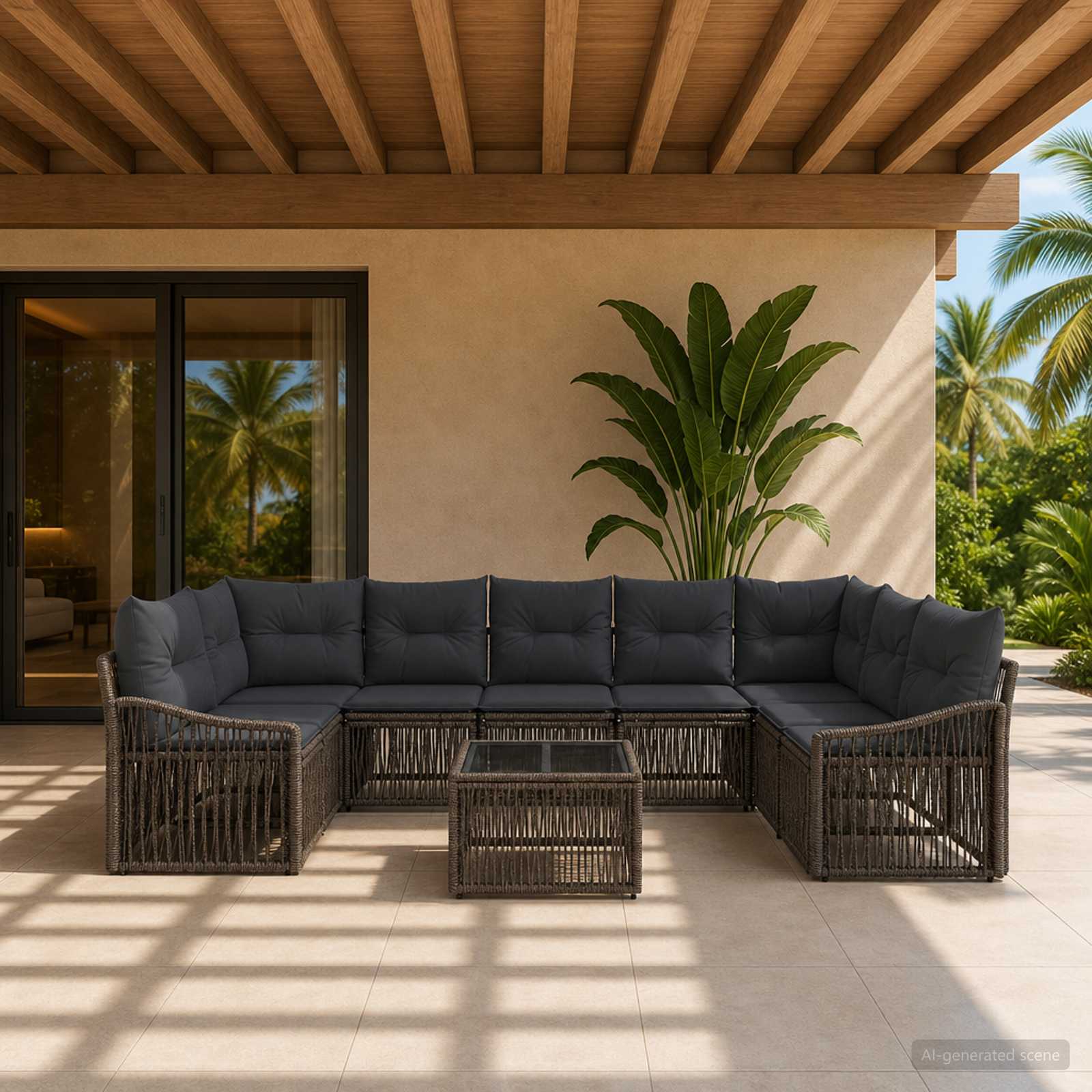 Set Divano da Giardino 10 pcs Grigio polyrattan | homemem39