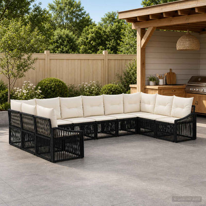 Set Divano da Giardino 10 pz Nero polyrattan