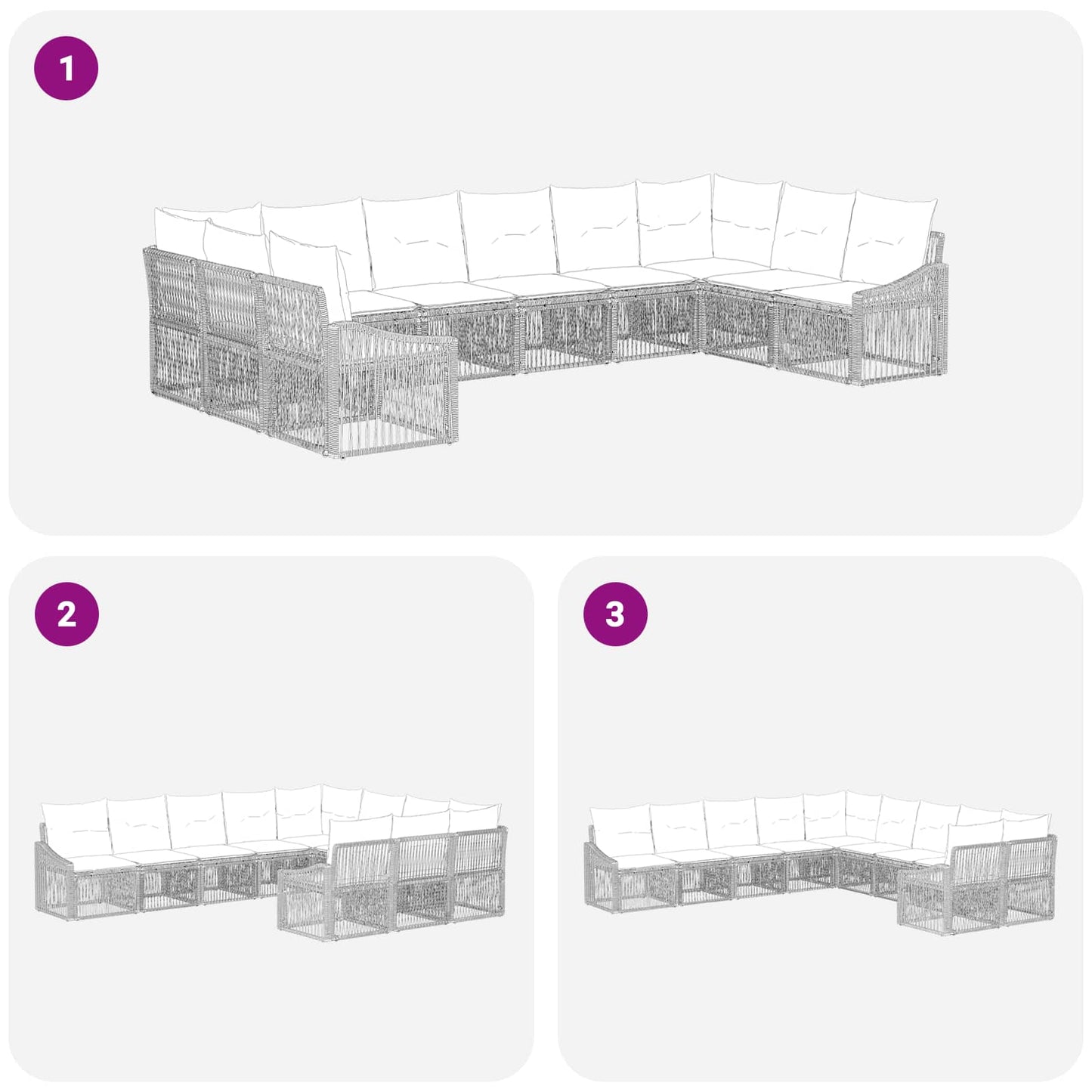 Set Divano da Giardino 10 pcs Nero polyrattan | homemem39
