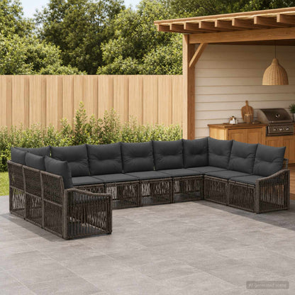 Set Divano da Giardino 10 pcs Grigio polyrattan | homemem39