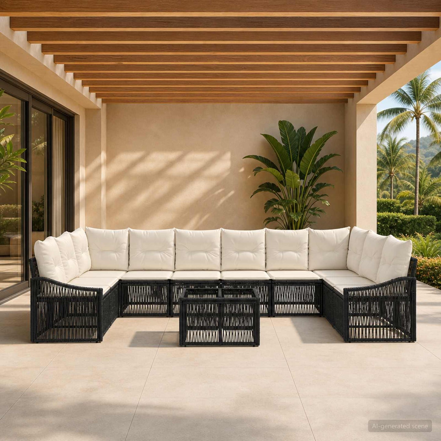 Set Divano da Giardino 11 pcs Nero polyrattan | homemem39