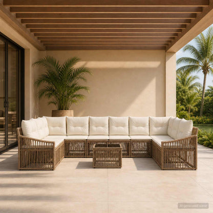 Set Divano da Giardino 11 pz Beige polyrattan