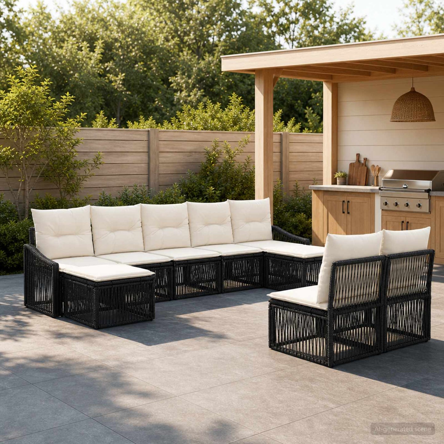 Set Divano da Giardino 9 pcs Nero polyrattan | homemem39