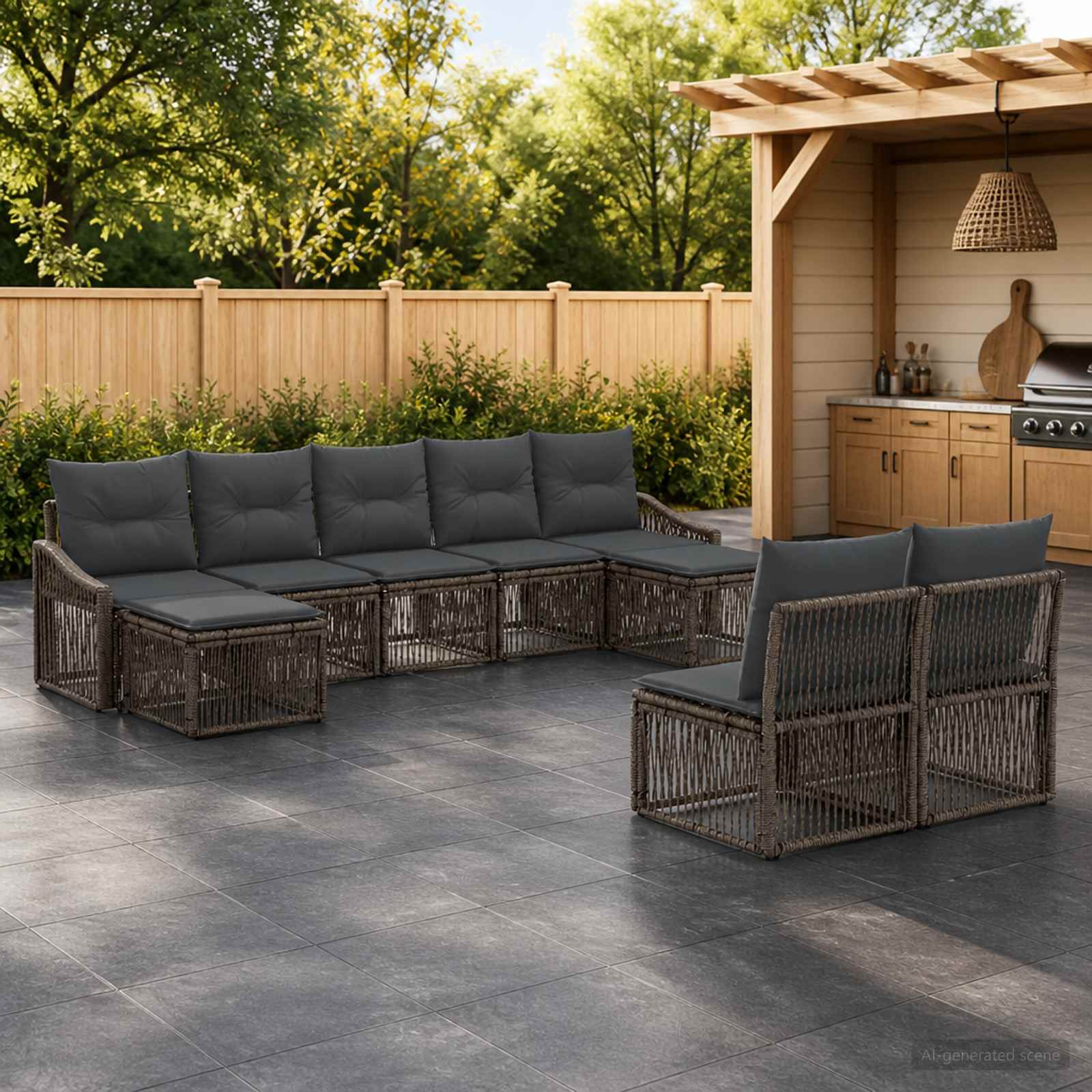 Set Divano da Giardino 9 pcs Grigio polyrattan | homemem39