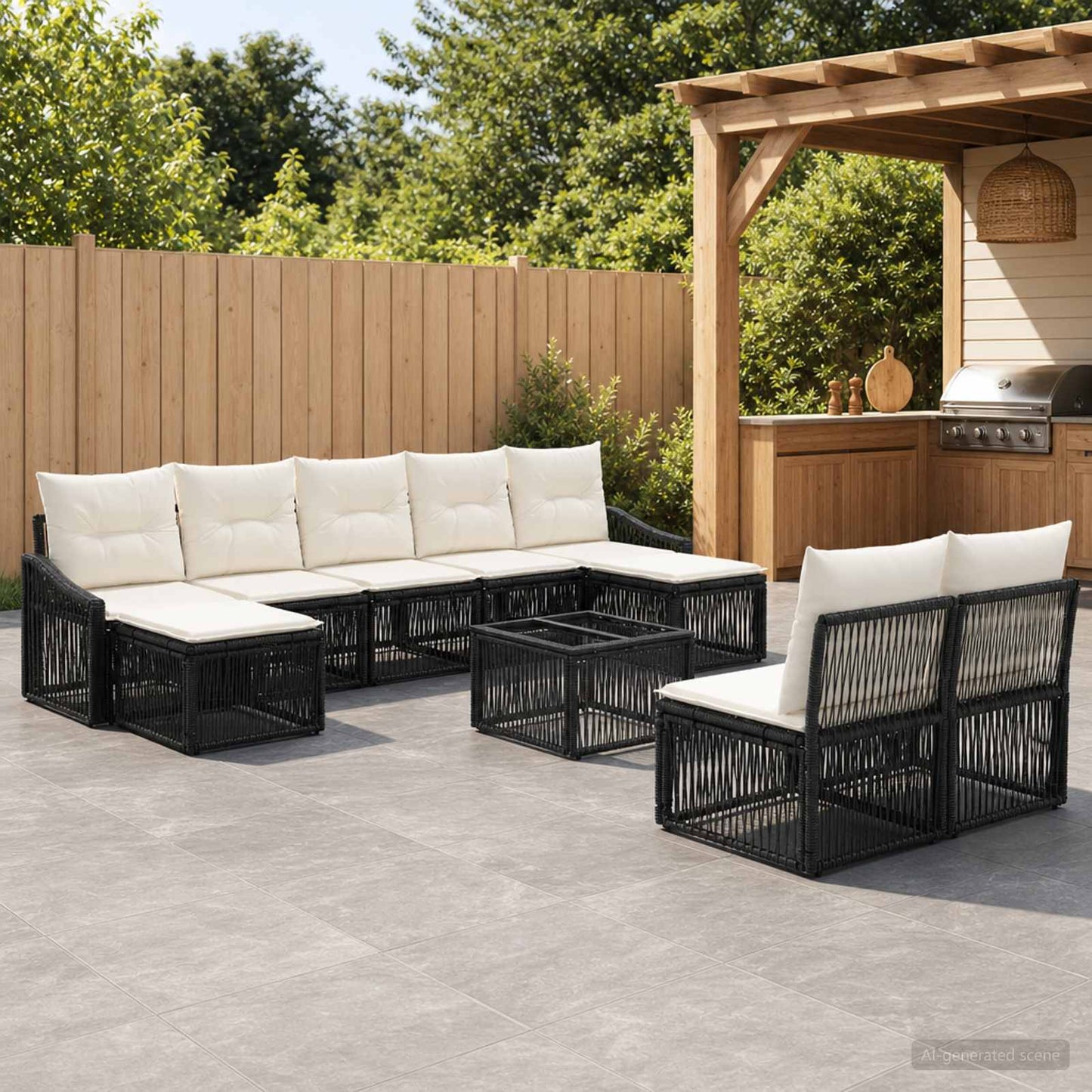 Set Divano da Giardino 10 pz Nero polyrattan