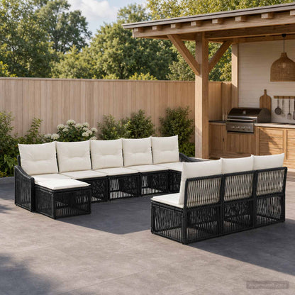 Set Divano da Giardino 10 pz Nero polyrattan