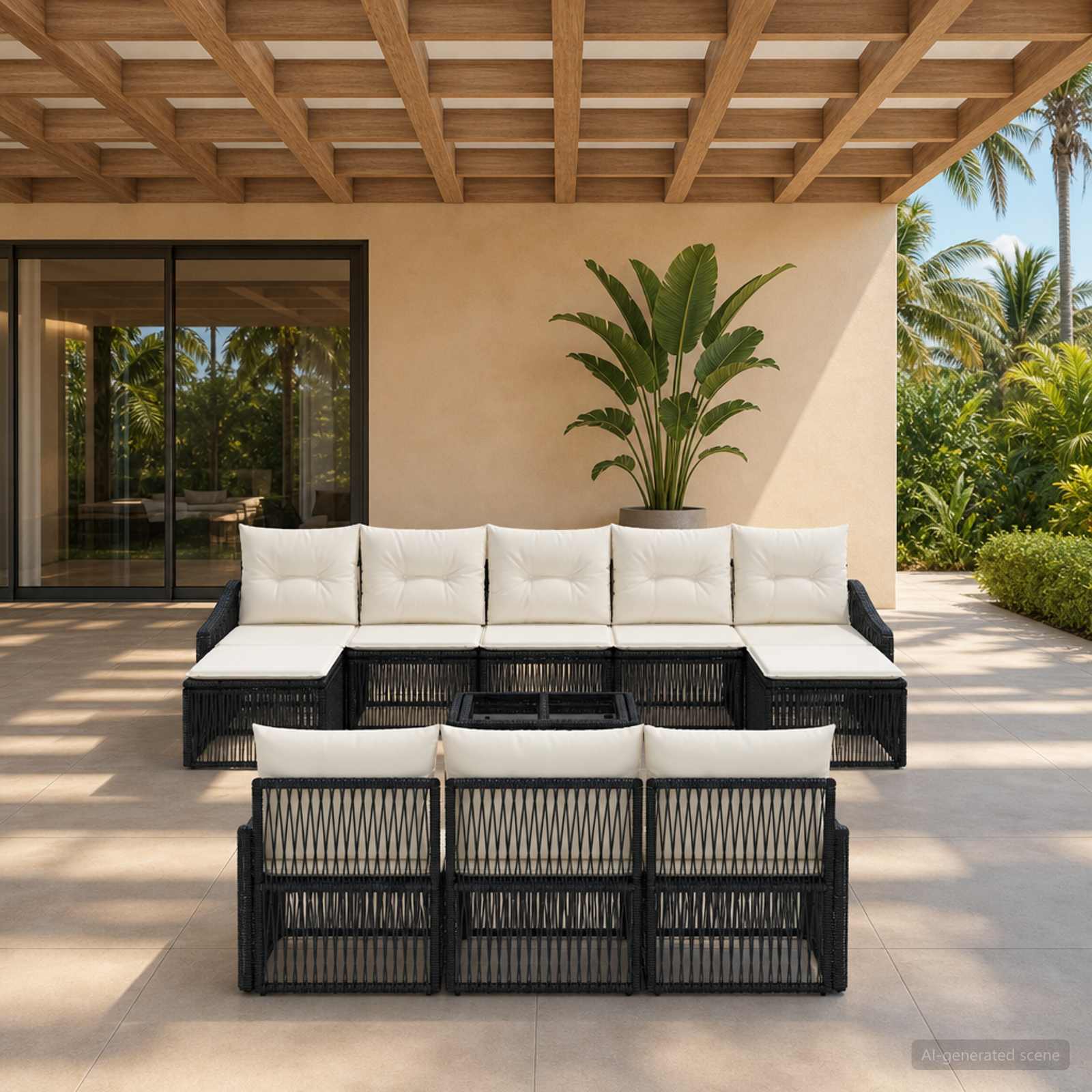 Set Divano da Giardino 11 pcs Nero polyrattan | homemem39