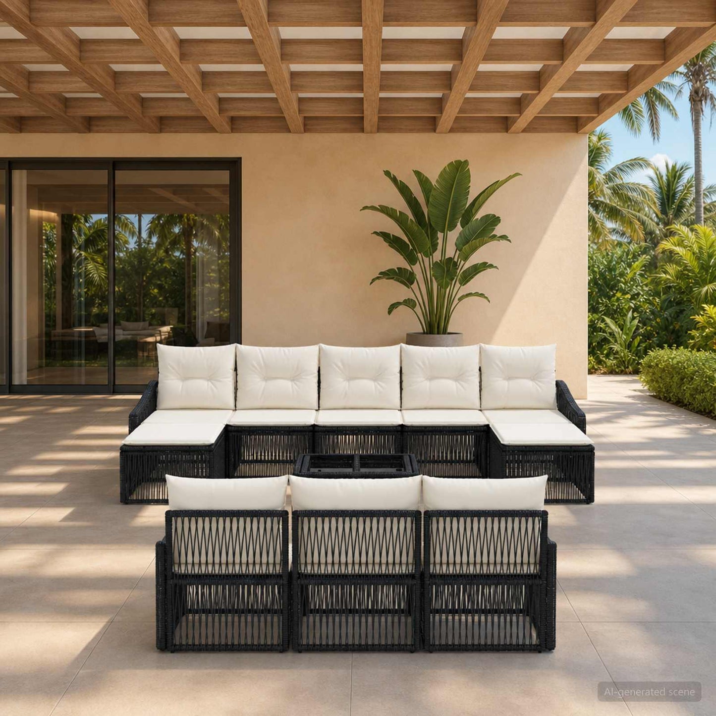 Set Divano da Giardino 11 pz Nero polyrattan
