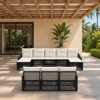 Set Divano da Giardino 11 pz Nero polyrattan